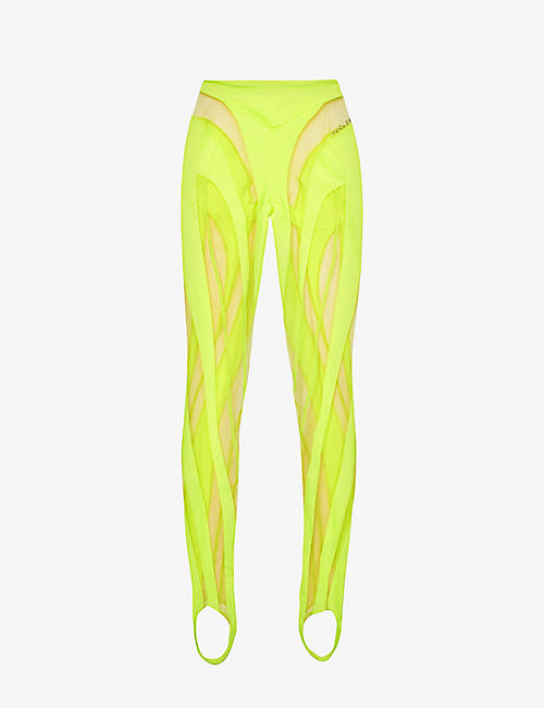 MUGLER: Mesh-panelled high-rise slim-fit stretch-woven trousers