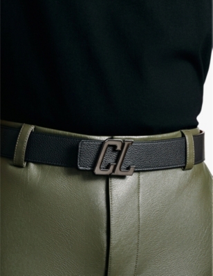 Christian Louboutin Mens Black/gun Metal Happy Rui Cl Logo 40 Leather Belt In Multi-coloured