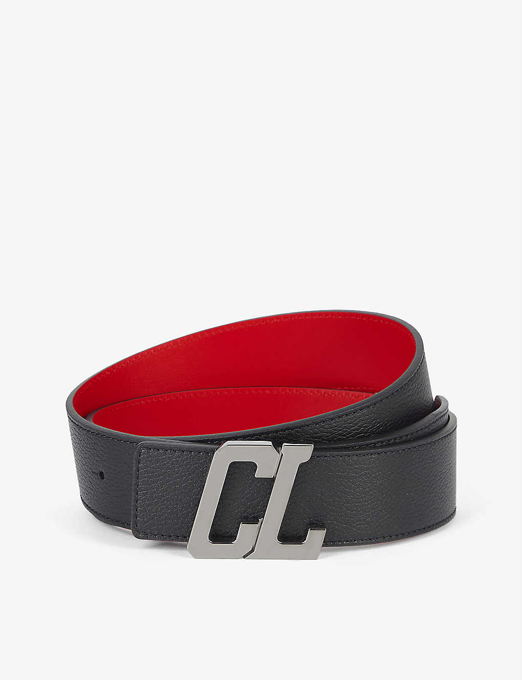 Shop Christian Louboutin Men's Black/gun Metal Rui Logo-buckle Leather Belt In Multi-coloured