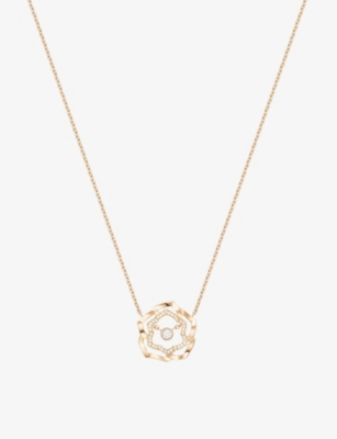 Piaget Womens Rose Gold Rose 18ct Rose-gold And 0.21ct Brilliant-cut Diamond Pendant Necklace
