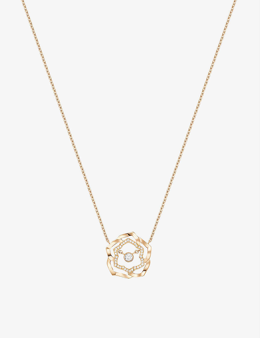 Piaget Womens Rose Gold Rose 18ct Rose-gold And 0.21ct Brilliant-cut Diamond Pendant Necklace