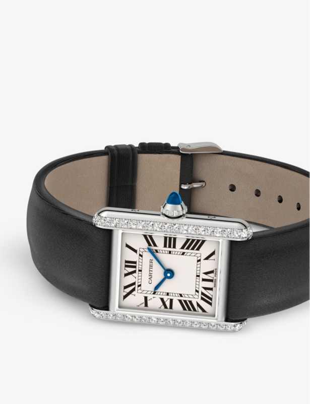 CRW4TA0016 Tank Must stainless-steel, 0.39ct brilliant-cut diamond and leather quartz watch