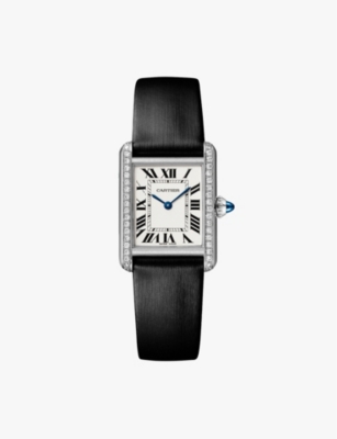 CARTIER: CRW4TA0016 Tank Must stainless-steel, 0.39ct brilliant-cut diamond and leather quartz watch