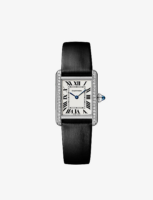 CARTIER: CRW4TA0016 Tank Must stainless-steel, 0.39ct brilliant-cut diamond and leather quartz watch