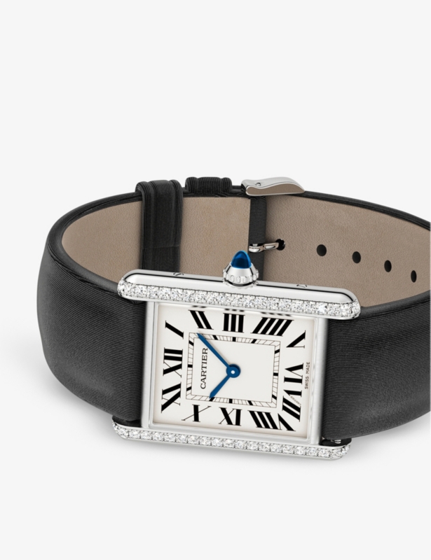 CRW4TA0017 Tank Must large model stainless-steel, 0.48ct brilliant-cut diamond and leather quartz watch