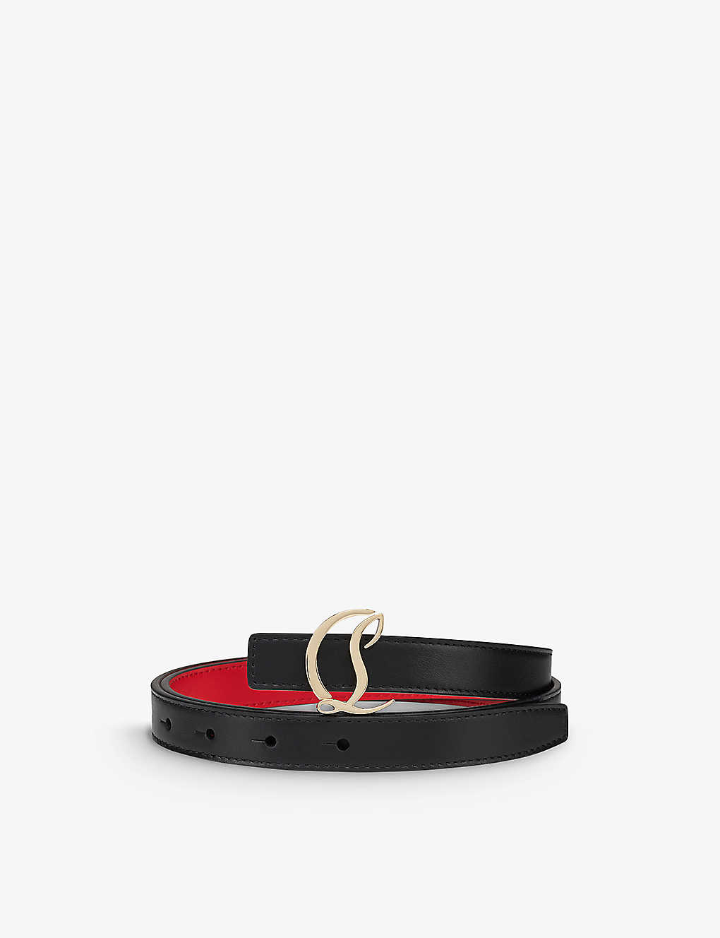 Shop Christian Louboutin Women's Black Logo-buckle Grained-finish Leather Belt