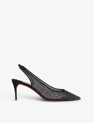 Shop Christian Louboutin Women's Black/jet Hem Follies Strass Sling 70 Mesh And Suede Courts