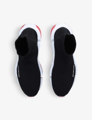 Shop Balenciaga Mens Blk/red Men's Speed 2.0 Stretch-knit Trainers