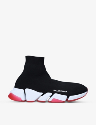 Shop Balenciaga Men's Black/red Men's Speed 2.0 Stretch-knit Trainers In Blk/red