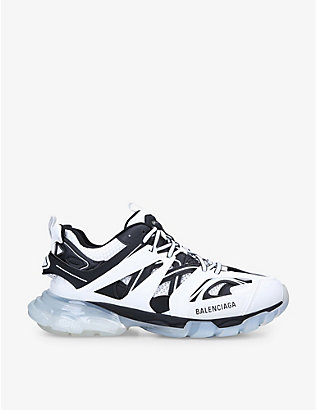 BALENCIAGA: Men's Track Clear Sole logo-patch panelled mesh, nylon and woven trainers