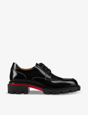 Shop Christian Louboutin Men's Black Our Georges Serrated-sole Leather Loafers