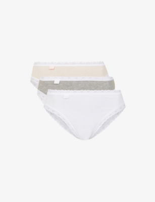 Sloggi Womens White Light Combination Pack Of 3 24/7 Weekend Mid-rise Stretch-cotton Briefs