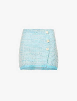 Acne Studios Kelroy Open-knit Cotton-blend Mini Skirt In Aqua Blue