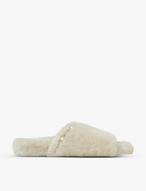 JIMMY CHOO: Acinda embellished shearling slippers
