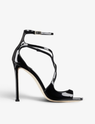 Jimmy Choo Womens Black Azia 110 Strappy Patent Leather Sandals