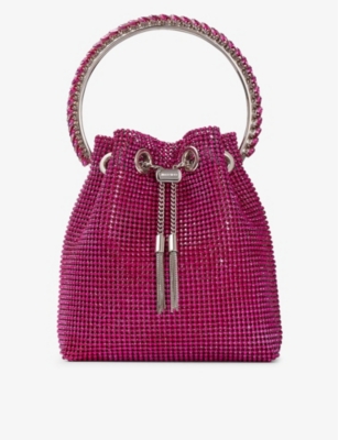 JIMMY CHOO - Bon Bon crystal-embellished satin top-handle bag ...