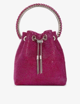 JIMMY CHOO Bon Bon crystal-embellished satin top-handle bag