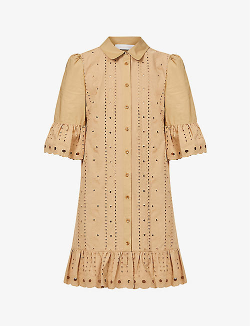SEE BY CHLOE: Logo-embroidered cotton mini dress