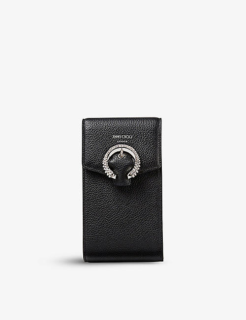 JIMMY CHOO: Madeline logo-print leather phone case