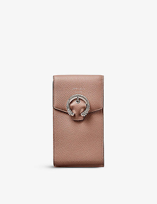 JIMMY CHOO: Madeline logo-print leather phone case