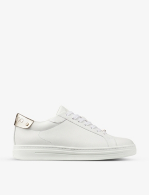 Shop Jimmy Choo Women's V White/champagne Rome/f Branded Leather Low-top Trainers