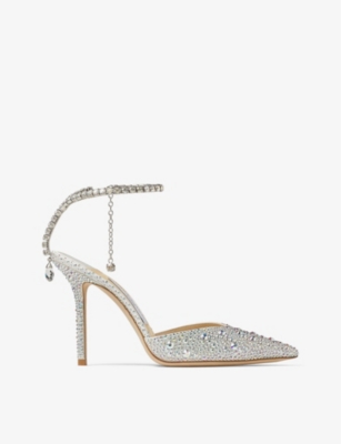 Jimmy Choo Saeda 100 Crystal-embellished Satin Heeled Courts In Silver