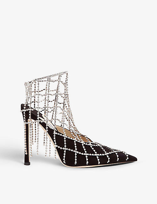JIMMY CHOO: Scotty crystal-embellished 110 suede heeled mules