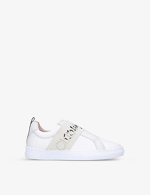 CHLOE: Lauren logo-band leather low-top trainers 6-9 years