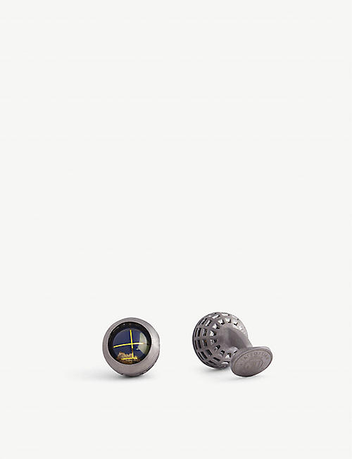 TATEOSSIAN: Globe bead lapis lazuli and sterling silver cufflinks