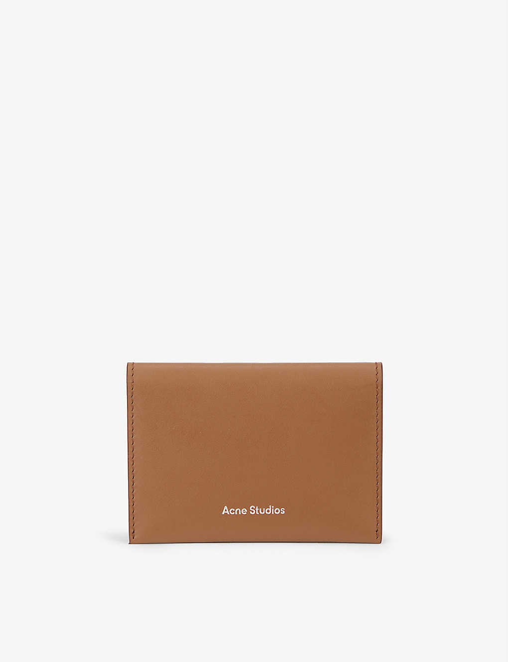 Acne Studios Brand-embossed Leather Card Holder In Camel Brown