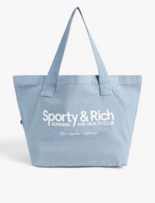 Sporty And Rich Club Logo-print Cotton Tote Bag In Soft Blue | ModeSens