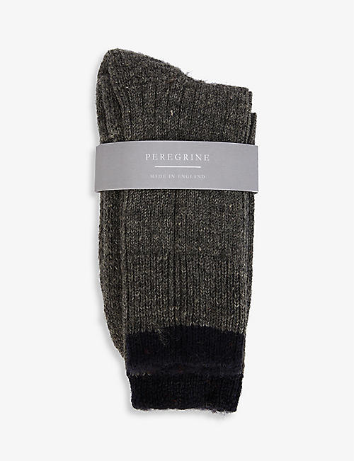 PEREGRINE: Speckled-pattern ribbed wool-blend socks