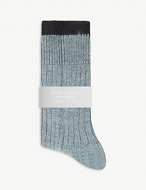PEREGRINE: Speckled-pattern ribbed wool-blend socks