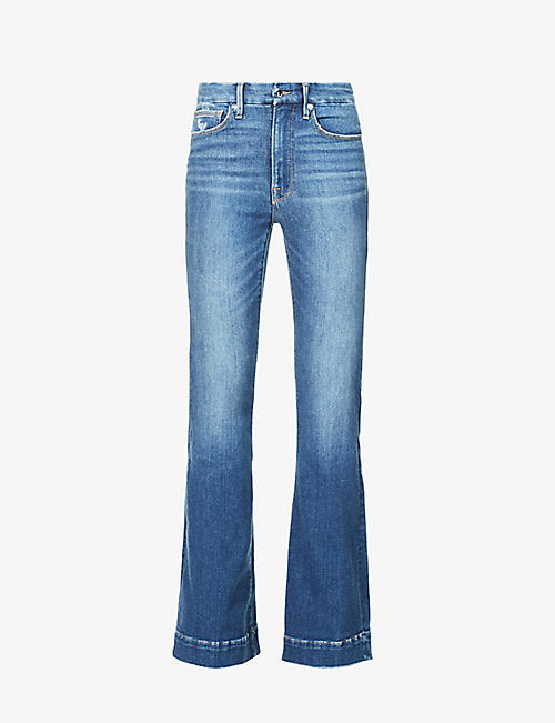 GOOD AMERICAN: Good Legs flared high-rise cotton-blend jeans