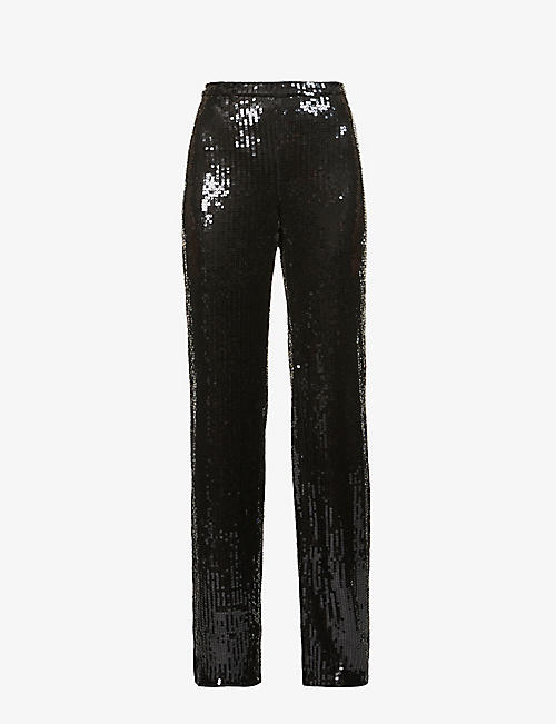 GOOD AMERICAN: Wide-leg high-rise sequin-embellished trousers