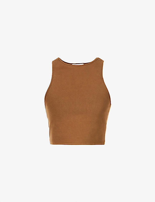 GOOD AMERICAN: Cropped stretch-cotton tank top