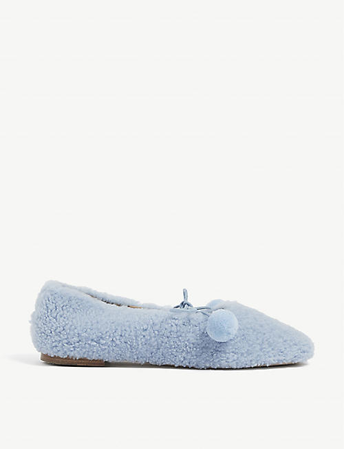 SLEEPER: Lulu pompom-embellished shearling slippers