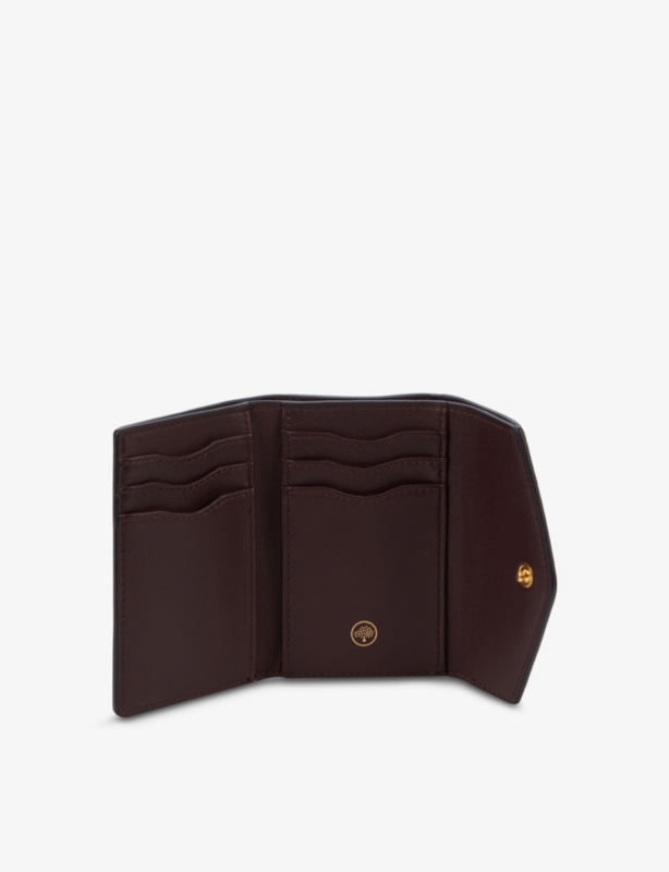 Plaque-embellished grained leather folded wallet