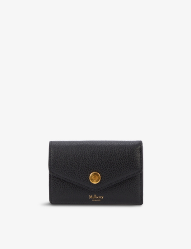 Plaque-embellished grained leather folded wallet