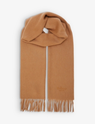 MULBERRY: Branded fringed cashmere scarf