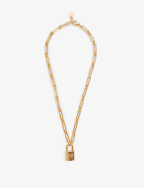 MULBERRY: Padlock yellow gold-plated brass chain necklace