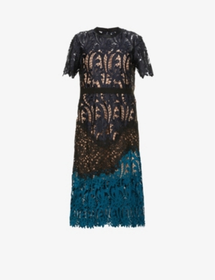 SELF PORTRAIT Prairie scalloped trim lace midi dress
