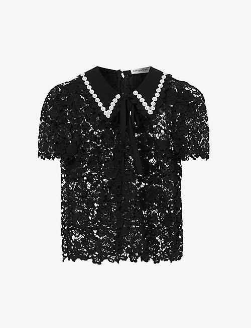 SELF-PORTRAIT: Bead-embellished lace blouse