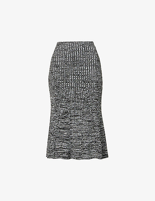 SELF-PORTRAIT: A-line ribbed stretch-knit midi skirt