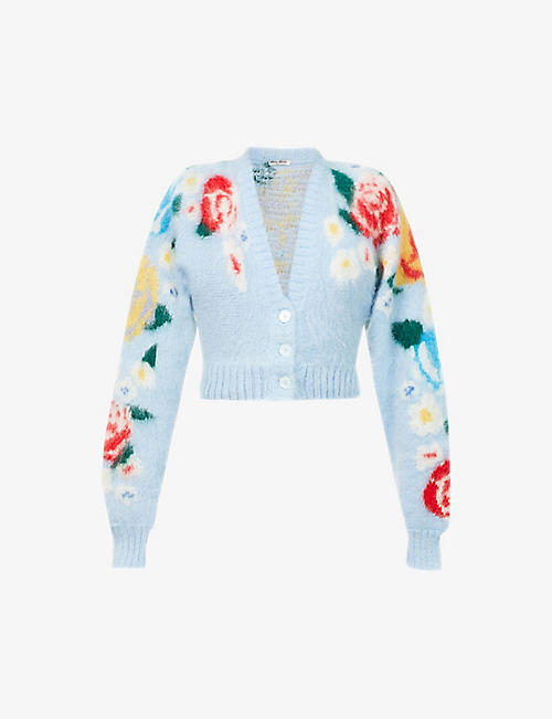 MIU MIU: Floral-pattern cropped mohair-blend cardigan