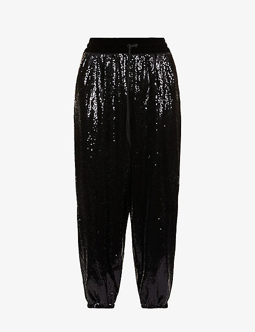 MIU MIU: Brand-embroidered high-rise tapered sequinned trousers