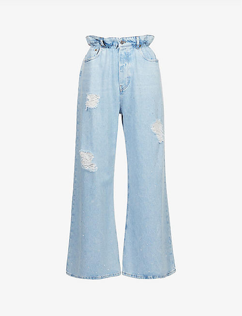 MIU MIU: Paper-bag waist wide-leg high-rise jeans