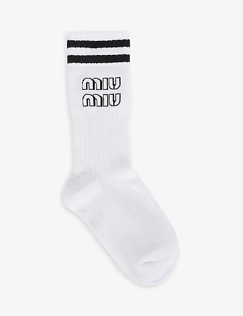 MIU MIU: Logo-knitted stretch-cotton socks