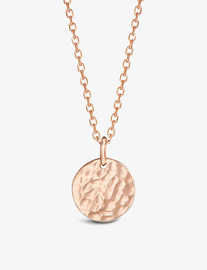 MERCI MAMAN Personalised small hammered 18ct rose gold-plated brass pendant necklace