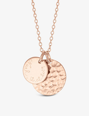 MERCI MAMAN Personalised hammered double 18ct rose gold-plated brass pendant necklace